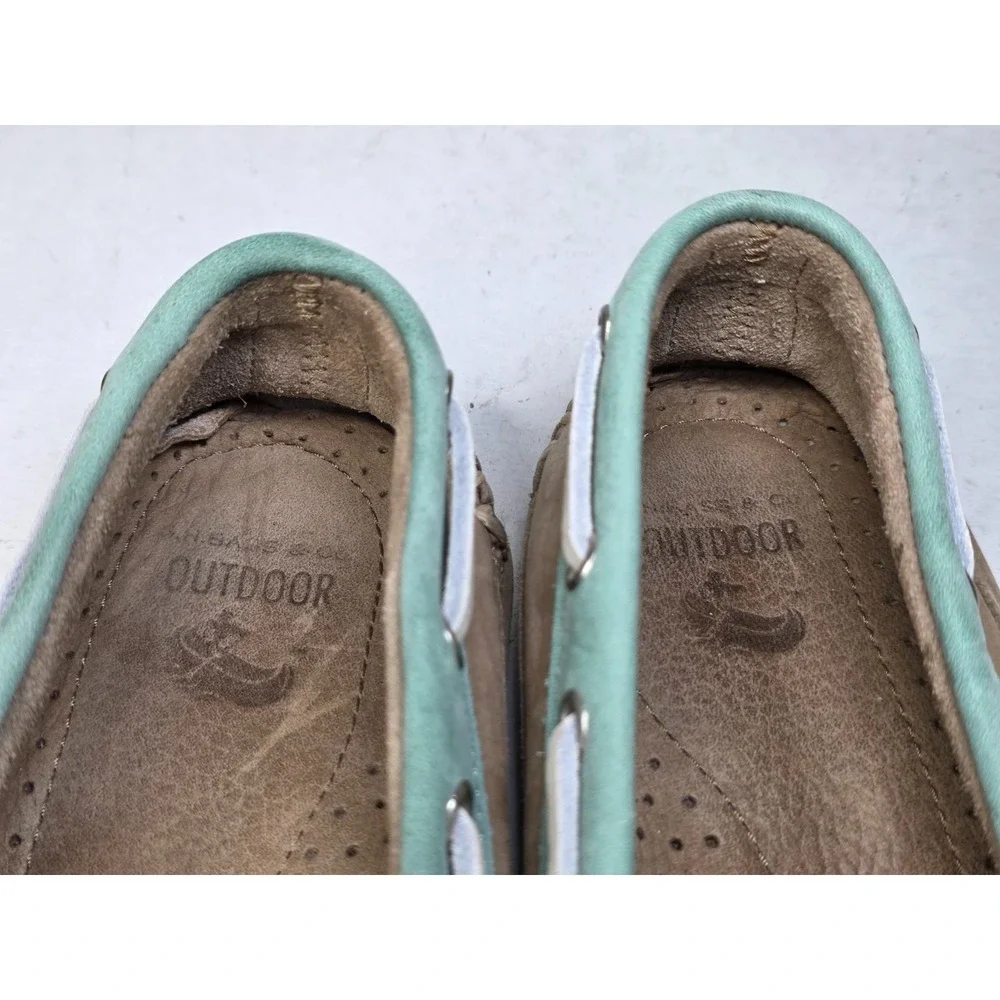 GH Bass Men's Boat Shoes Size 8.5 Brown Teal‎ Beige Suede Slip On Arch Loafers